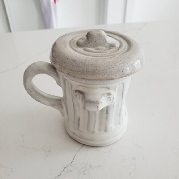 Vintage Babcock Wilcox Garbage Trash Can Pottery Mug Lid Unique 80s Funky - Picture 2 of 6